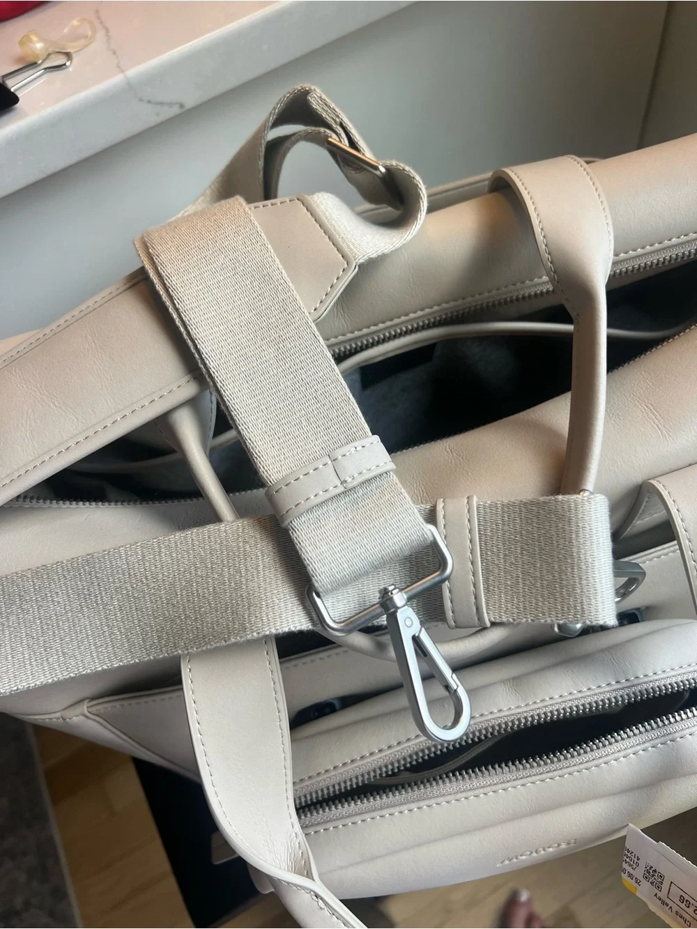 MONOS Metro Vegan Leather Duffel Bag with detachable pouch — ivory - Picture 7 of 16